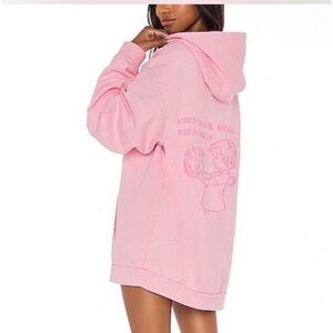 Boys Lie Oversized Heavyweight Pink Hooded Graphic Sweatshirt - One Size